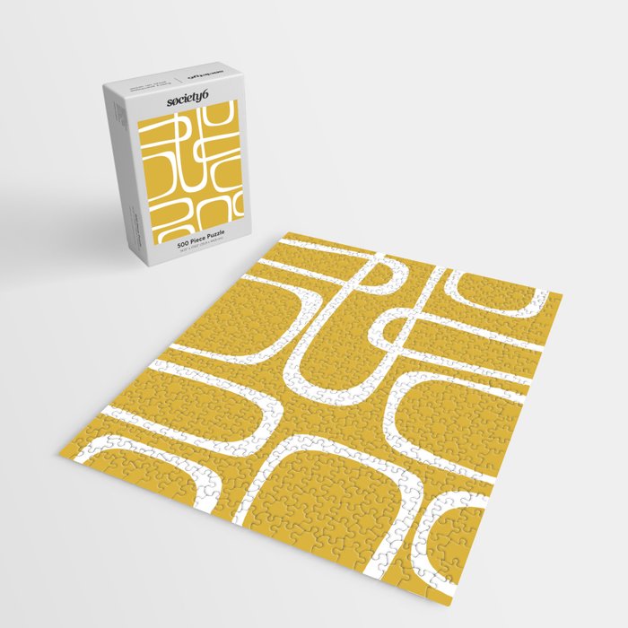 Midcentury Modern Loops Pattern in White and Light Mustard Jigsaw Puzzle Gallery Image 2