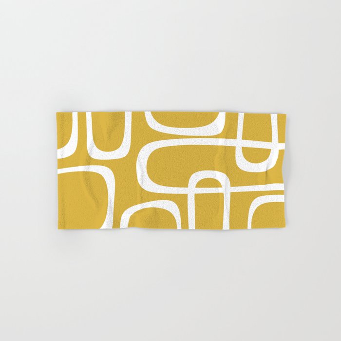 Midcentury Modern Loops Pattern in White and Light Mustard Bath Towel Gallery Image 1