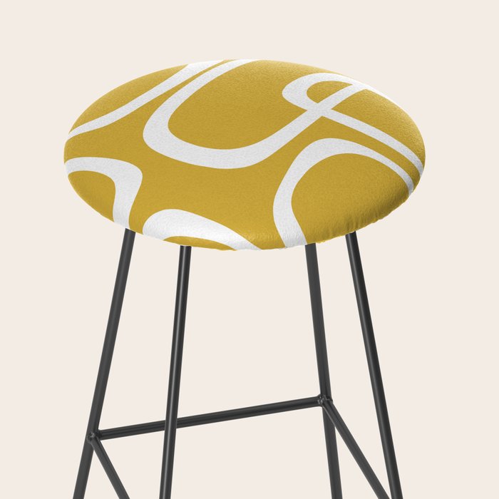 Midcentury Modern Loops Pattern in White and Light Mustard Stool Gallery Image 2