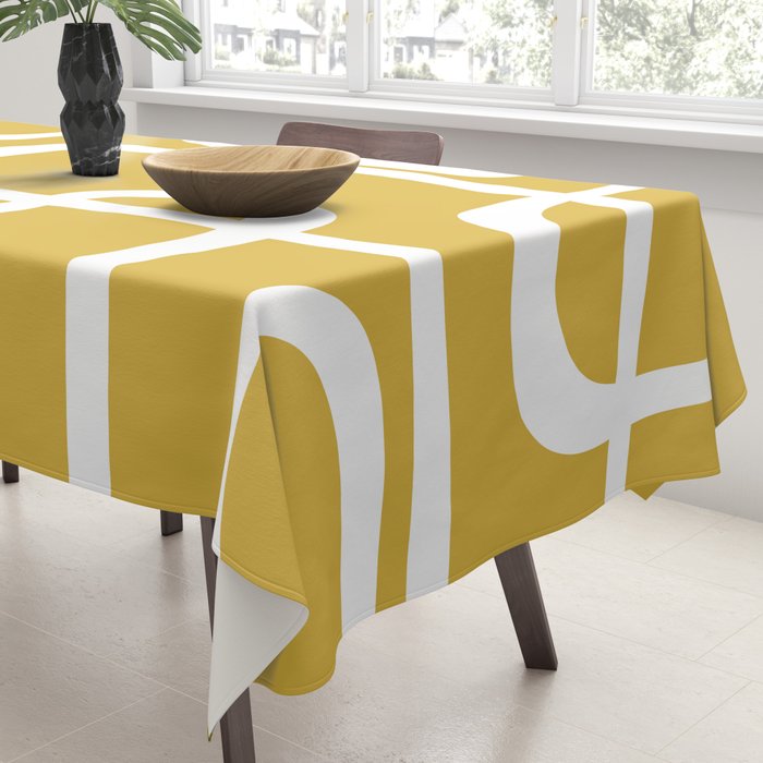 Midcentury Modern Loops Pattern in White and Light Mustard Tablecloth Gallery Image 3