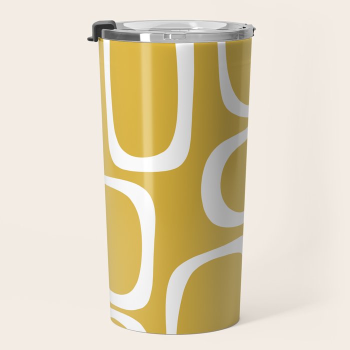 Midcentury Modern Loops Pattern in White and Light Mustard Travel Mug Gallery Image 3