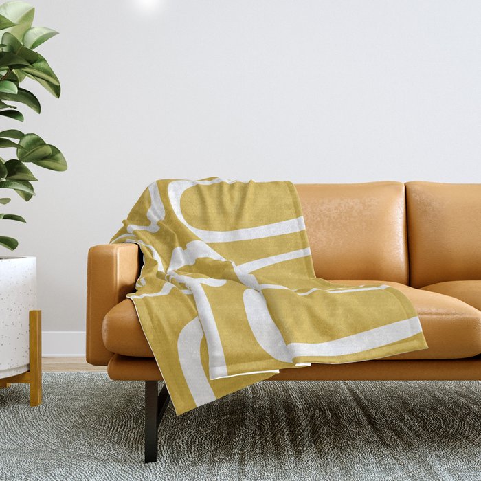Midcentury Modern Loops Pattern in White and Light Mustard Throw Blanket Gallery Image 1