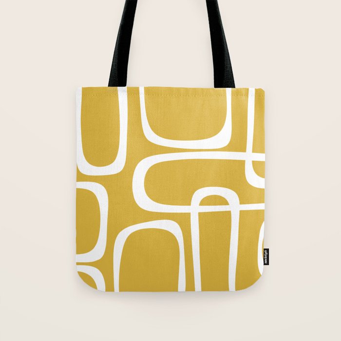 Midcentury Modern Loops Pattern in White and Light Mustard Tote Bag Gallery Image 1