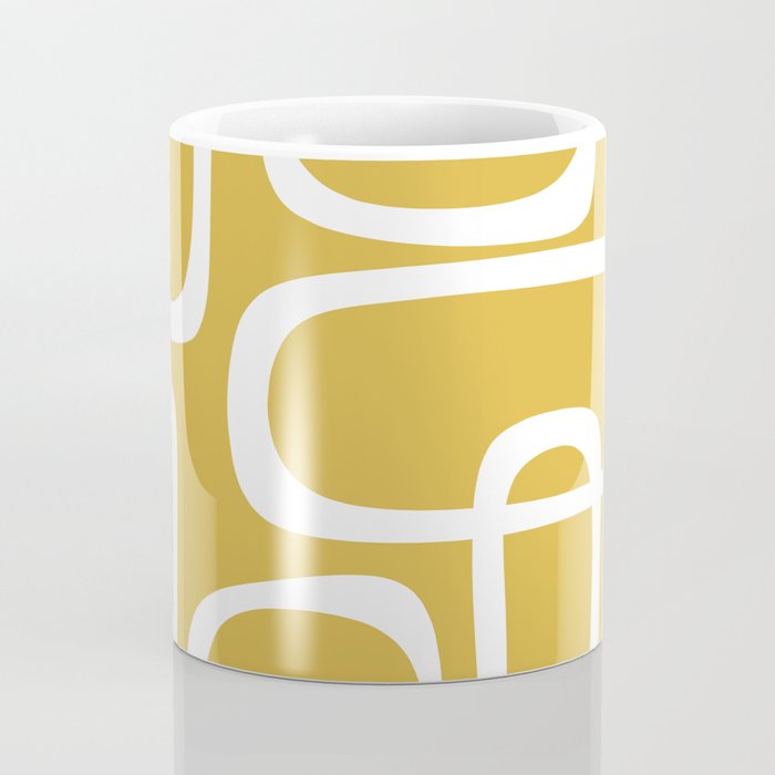 Midcentury Modern Loops Pattern in White and Light Mustard Coffee Mug Gallery Image 4