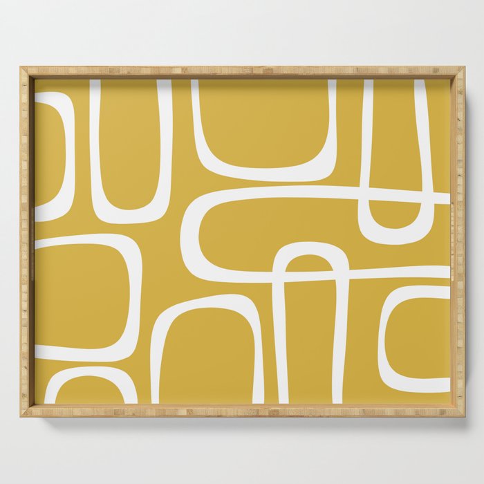 Midcentury Modern Loops Pattern in White and Light Mustard Serving Tray Gallery Image 1