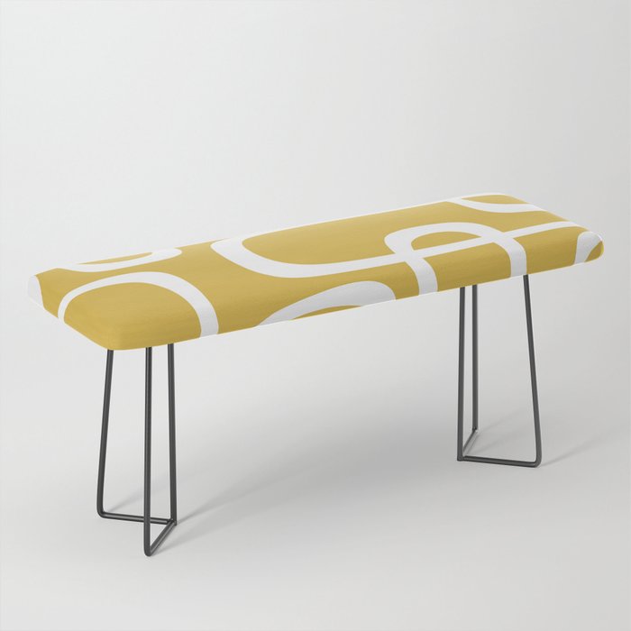 Midcentury Modern Loops Pattern in White and Light Mustard Bench Gallery Image 1