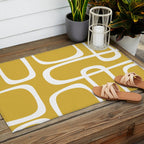 Midcentury Modern Loops Pattern in White and Light Mustard Outdoor Rug Gallery Image 2