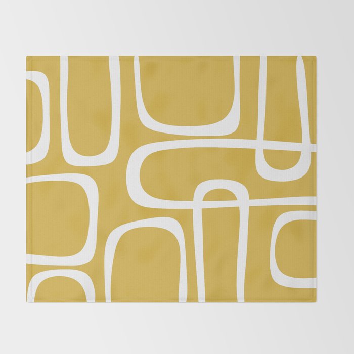 Midcentury Modern Loops Pattern in White and Light Mustard Throw Blanket Gallery Image 2