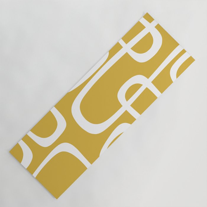 Midcentury Modern Loops Pattern in White and Light Mustard Yoga Mat Gallery Image 1