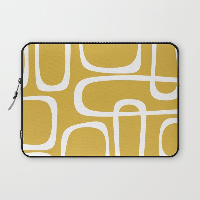 Midcentury Modern Loops Pattern in White and Light Mustard Laptop Slee ...