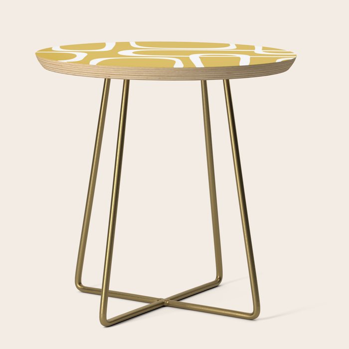 Midcentury Modern Loops Pattern in White and Light Mustard Side Table Gallery Image 1