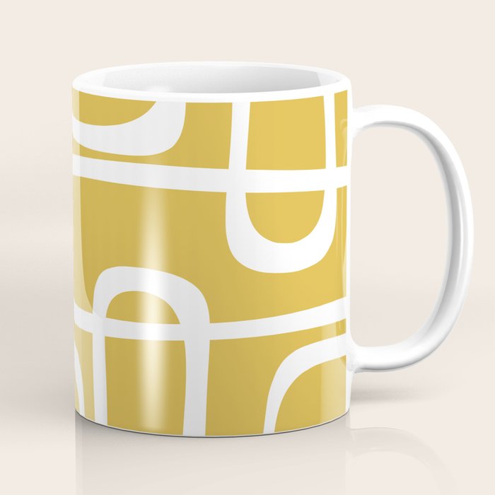 Midcentury Modern Loops Pattern in White and Light Mustard Coffee Mug Gallery Image 1