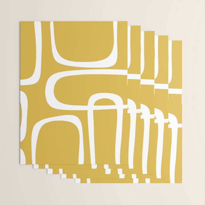 Midcentury Modern Loops Pattern in White and Light Mustard Wrapping Paper Gallery Image 3