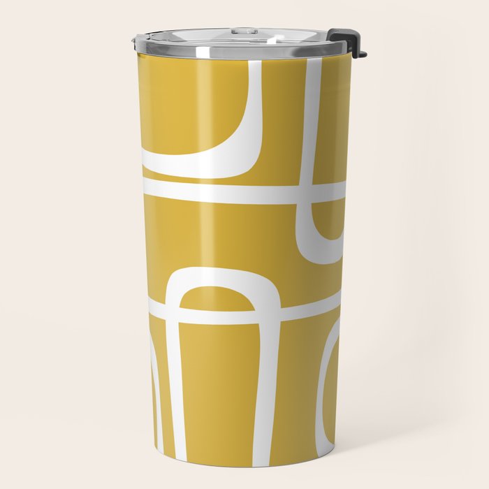 Midcentury Modern Loops Pattern in White and Light Mustard Travel Mug Gallery Image 2