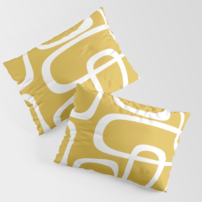 Midcentury Modern Loops Pattern in White and Light Mustard Pillow Sham Gallery Image 3