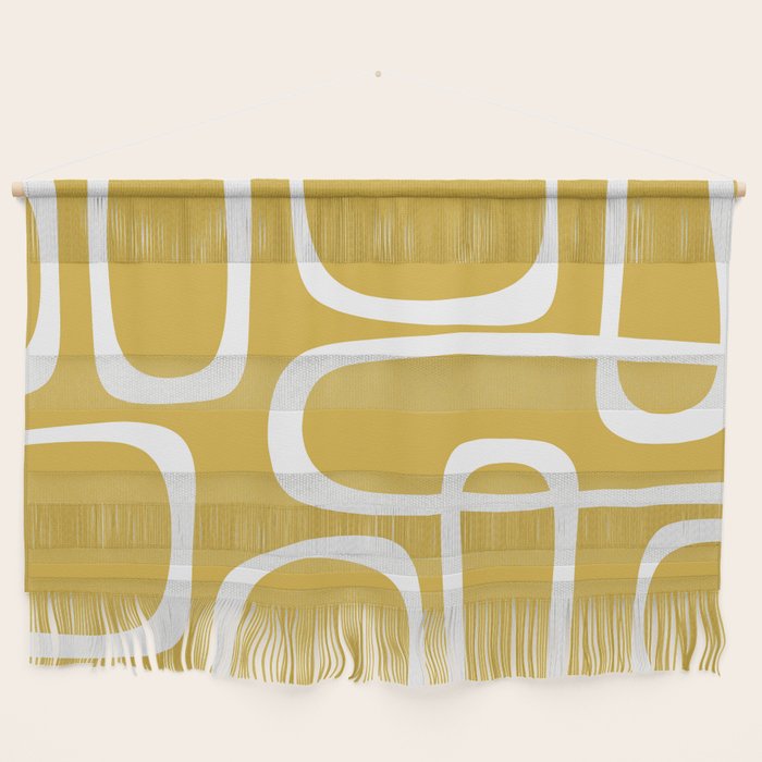 Midcentury Modern Loops Pattern in White and Light Mustard Wall Hanging Gallery Image 1