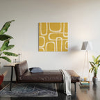 Midcentury Modern Loops Pattern in White and Light Mustard Wood Wall Art Gallery Image 2