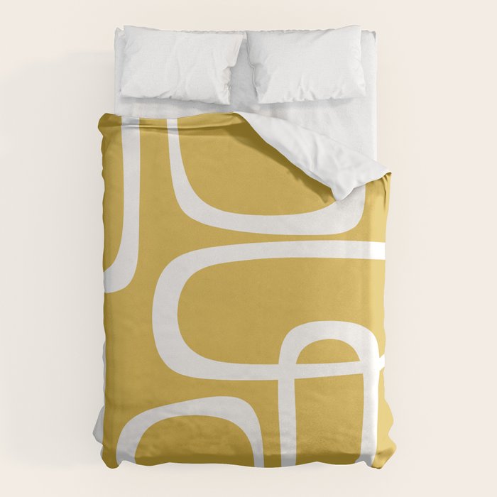 Midcentury Modern Loops Pattern in White and Light Mustard Duvet Cover Gallery Image 6