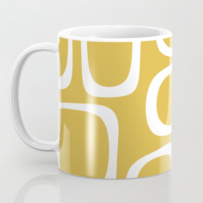 Midcentury Modern Loops Pattern in White and Light Mustard Coffee Mug Gallery Image 3