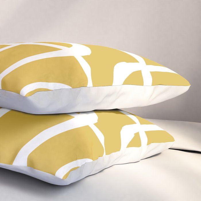 Midcentury Modern Loops Pattern in White and Light Mustard Pillow Sham Gallery Image 3