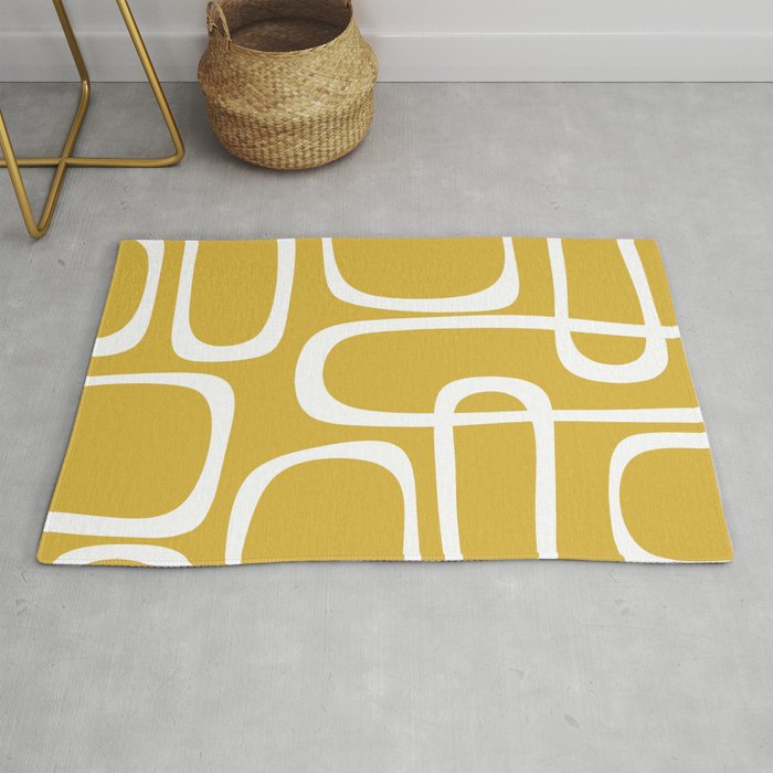 Midcentury Modern Loops Pattern in White and Light Mustard Rug Gallery Image 1
