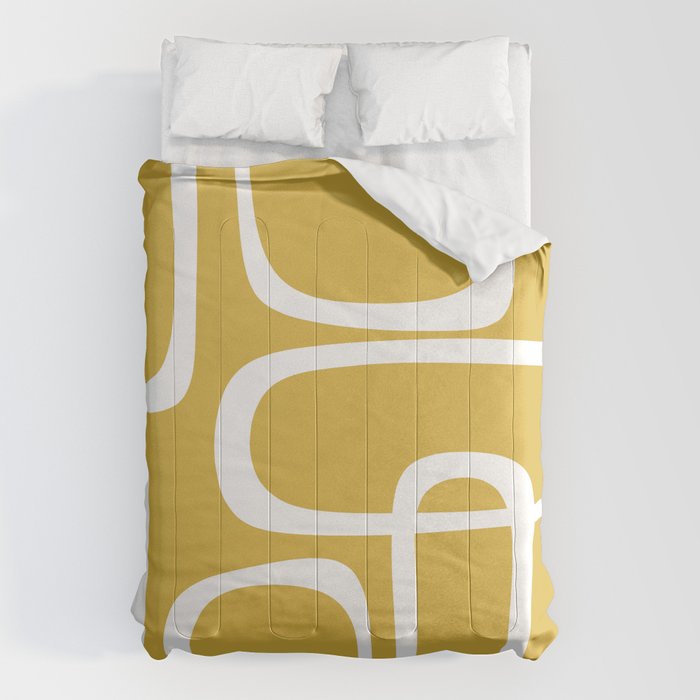 Midcentury Modern Loops Pattern in White and Light Mustard Comforter Gallery Image 1