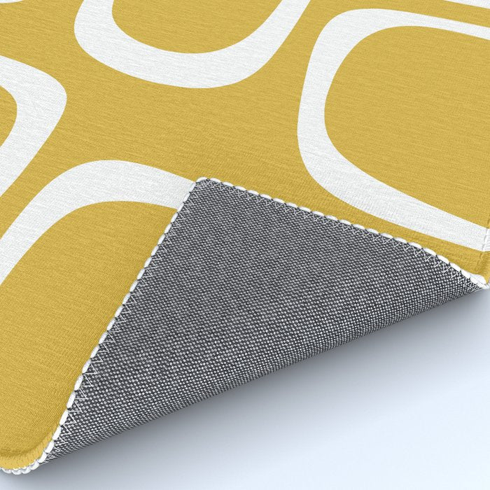Midcentury Modern Loops Pattern in White and Light Mustard Rug Gallery Image 4