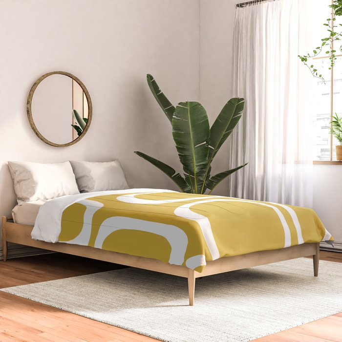 Midcentury Modern Loops Pattern in White and Light Mustard Comforter Gallery Image 2
