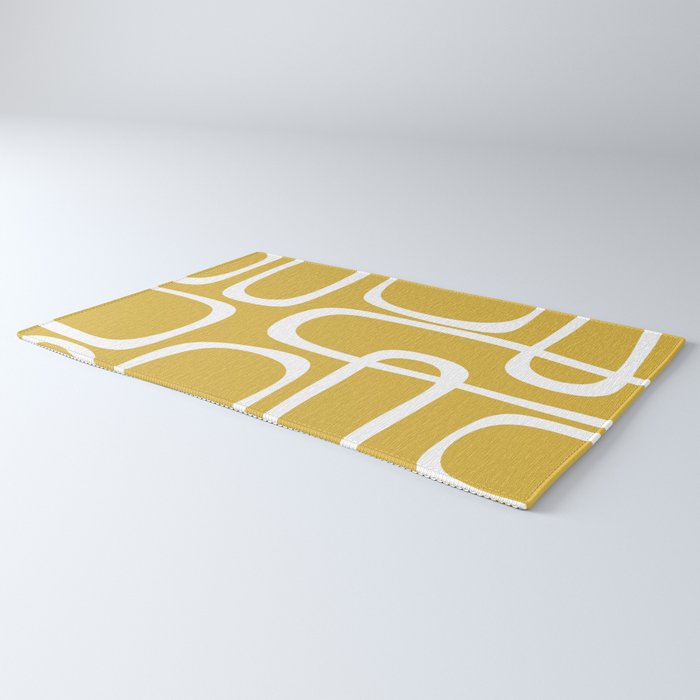 Midcentury Modern Loops Pattern in White and Light Mustard Rug Gallery Image 3