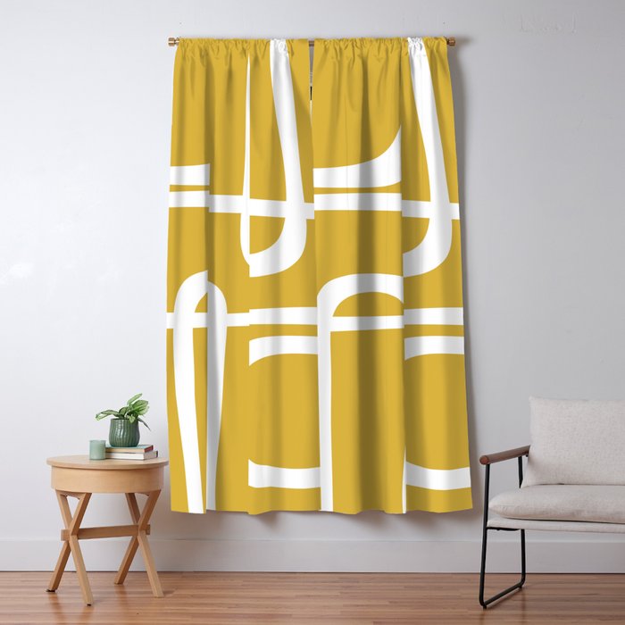 Midcentury Modern Loops Pattern in White and Light Mustard Window Curtain Gallery Image 5
