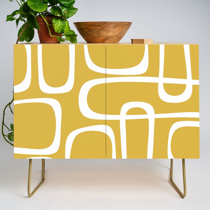Midcentury Modern Loops Pattern in White and Light Mustard Credenza Gallery Image 1