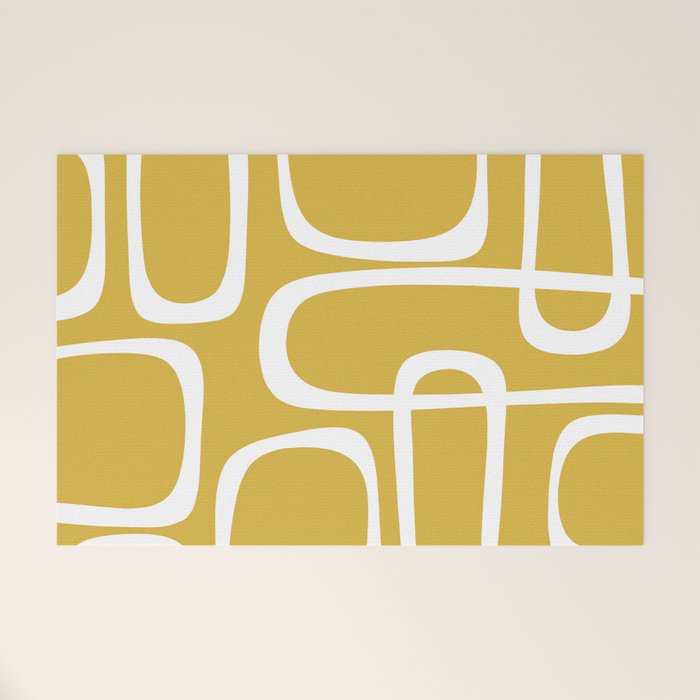 Midcentury Modern Loops Pattern in White and Light Mustard Welcome Mat Gallery Image 1