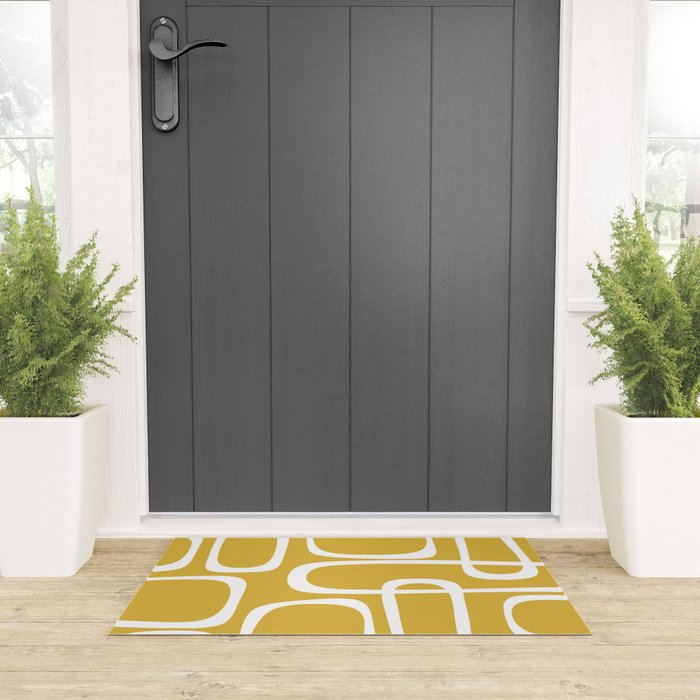 Midcentury Modern Loops Pattern in White and Light Mustard Welcome Mat Gallery Image 3