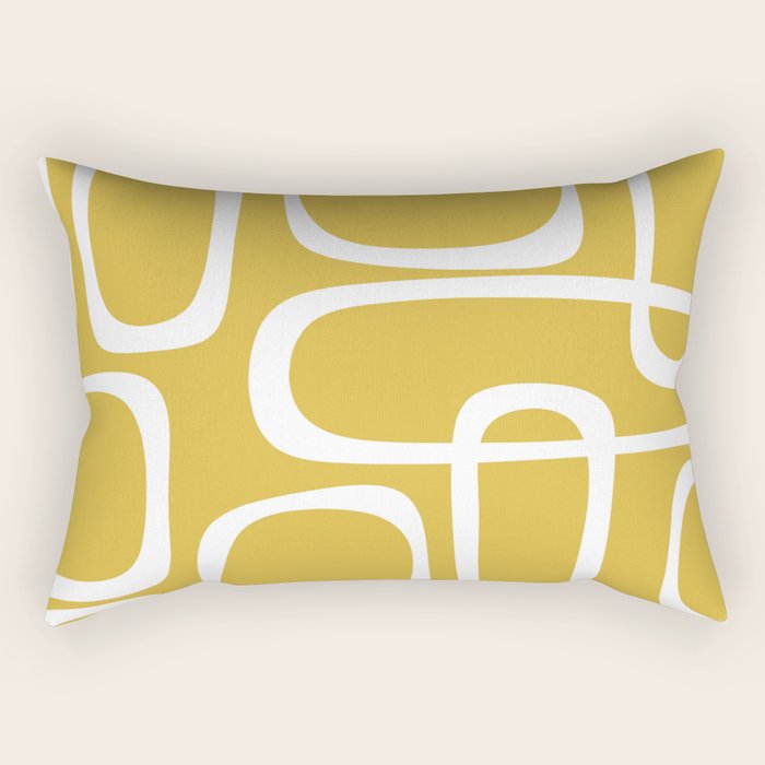 Midcentury Modern Loops Pattern in White and Light Mustard Rectangular Pillow Gallery Image 2