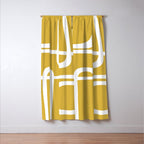 Midcentury Modern Loops Pattern in White and Light Mustard Window Curtain Gallery Image 3