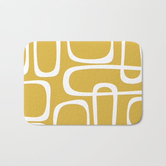 Midcentury Modern Loops Pattern in White and Light Mustard Bath Mat Gallery Image 1
