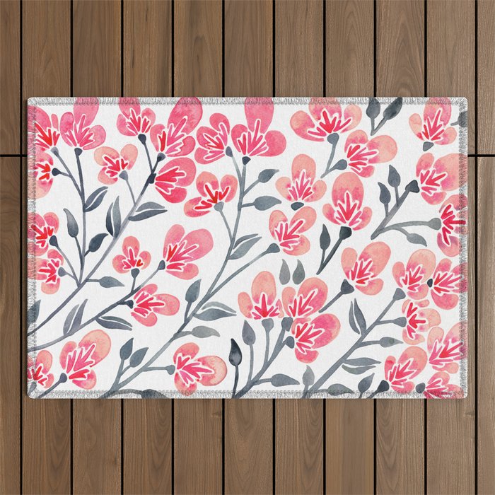 Cherry Blossoms - Pink & Black Palette Outdoor Rug Gallery Image 1