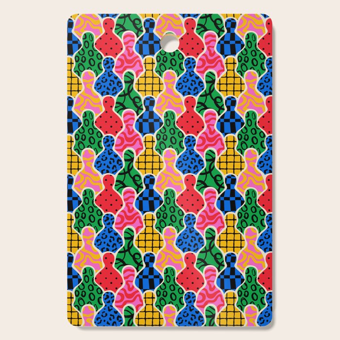 Colorful diverse people crowd art pattern Cutting Board Gallery Image 1