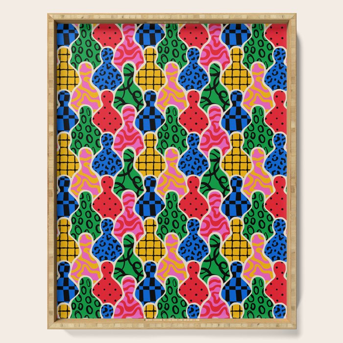 Colorful diverse people crowd art pattern Serving Tray Gallery Image 1
