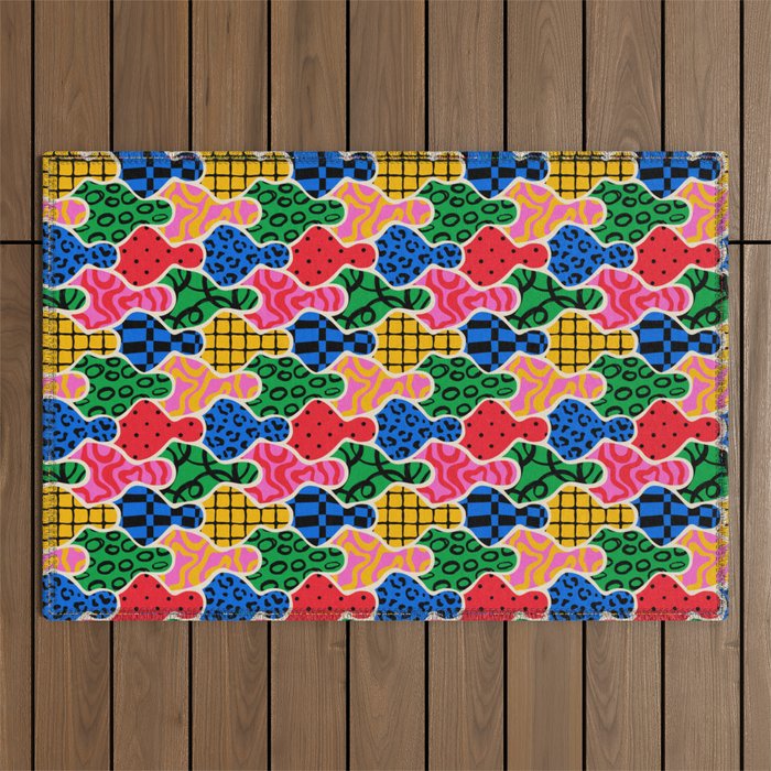 Colorful diverse people crowd art pattern Outdoor Rug Gallery Image 1
