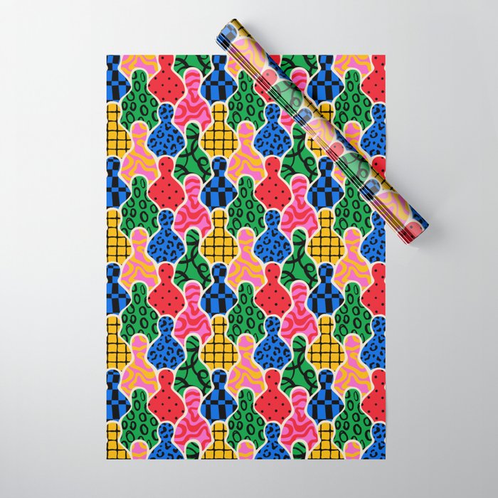 Colorful diverse people crowd art pattern Wrapping Paper Gallery Image 1