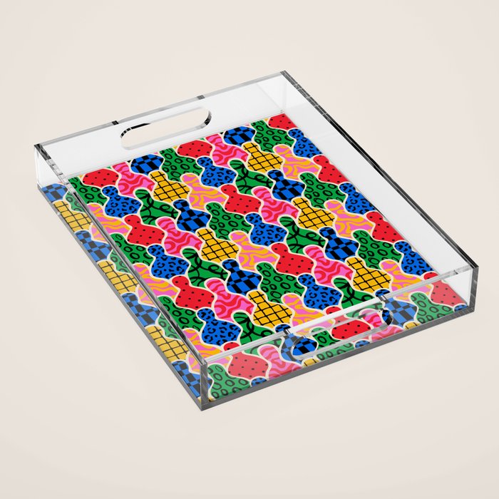 Colorful diverse people crowd art pattern Acrylic Tray Gallery Image 1