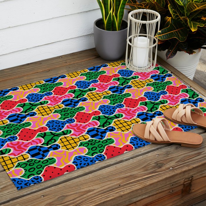 Colorful diverse people crowd art pattern Outdoor Rug Gallery Image 2