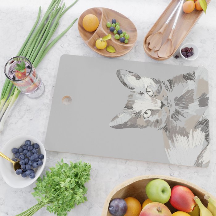 Gray Cat Sketch Cutting Board Gallery Image 2