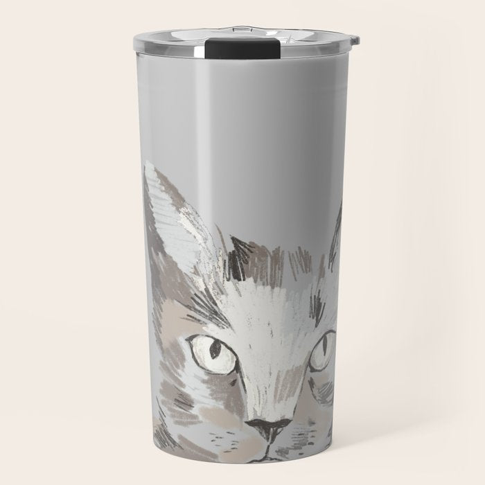 Gray Cat Sketch Travel Mug Gallery Image 1