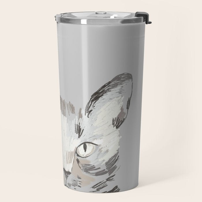Gray Cat Sketch Travel Mug Gallery Image 2