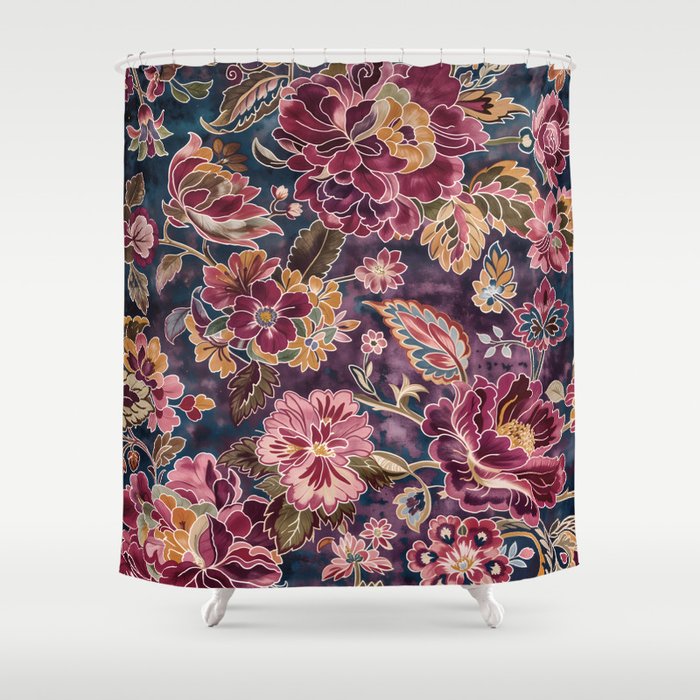 Exotic Plum Bohemian Floral Shower Curtain Gallery Image 1