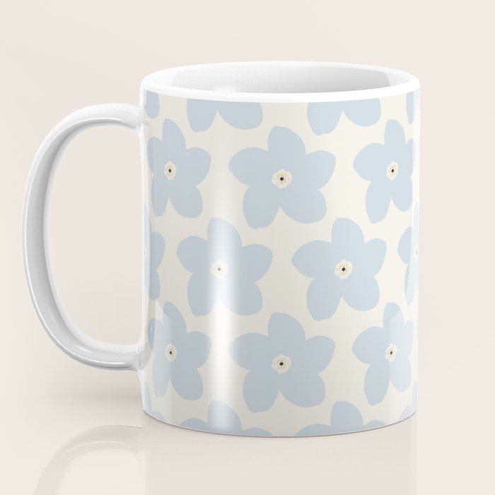 Light Blue And Cream Retro Flower Coffee Mug Gallery Image 3