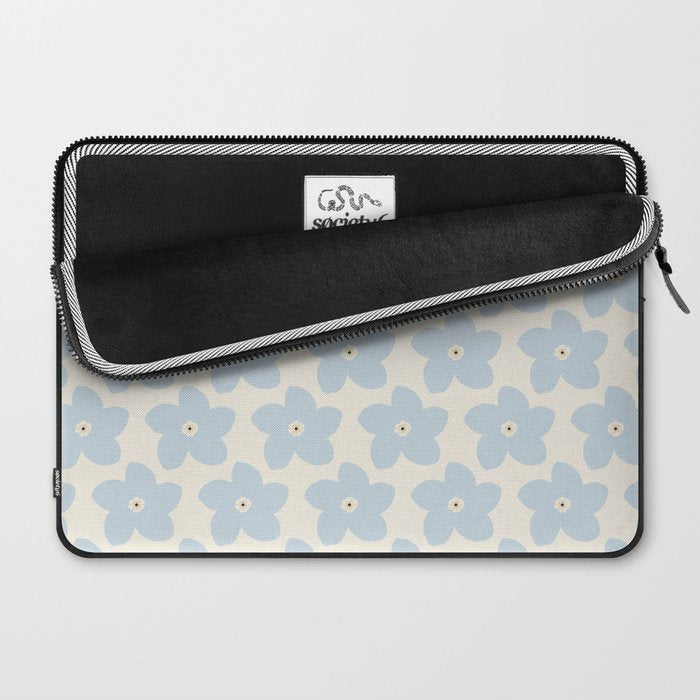 Light Blue And Cream Retro Flower Laptop Sleeve Gallery Image 2