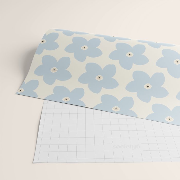 Light Blue And Cream Retro Flower Wrapping Paper Gallery Image 2